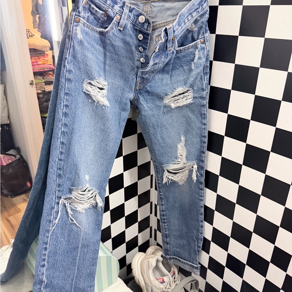 Levi's Light Blue Distressed Boyfriend Jeans
